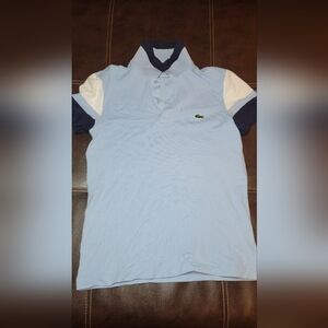 Lacoste Men’s Sky Blue Pique Polo with Green Crocodile Logo